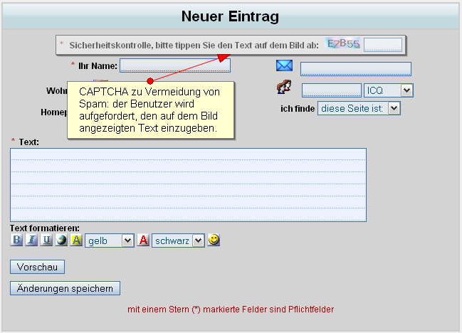 Darstellung des CAPTCHA im Programm